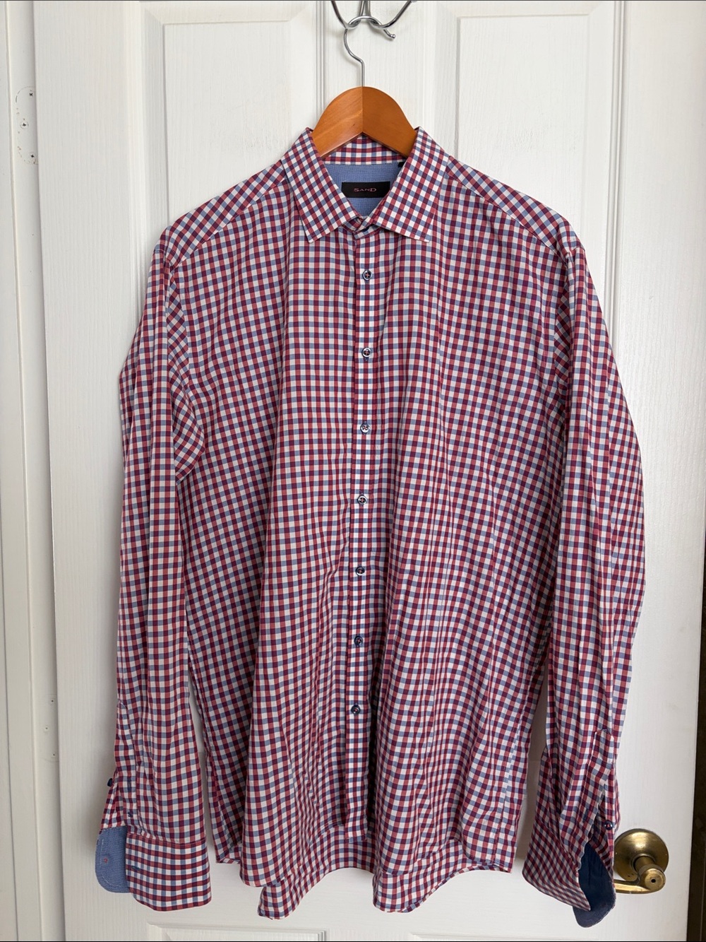 SAND - Burgundy and Blue Gingham Dress Shirt
